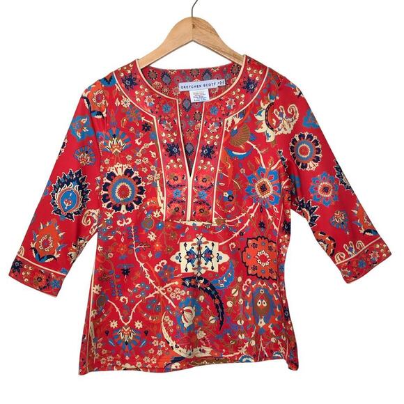 Gretchen Scott Set Jersey Split Neck Tunic Magic Carpet Stretchy Pants Electic - Picture 3 of 16